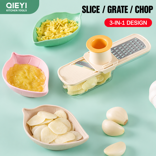 3-in-1 Garlic Press, Grater & Slicer โ Stainless Steel Ginger & Garlic Tool