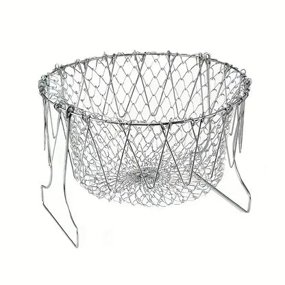 Stainless steel frying basket folding household kitchen drain screen