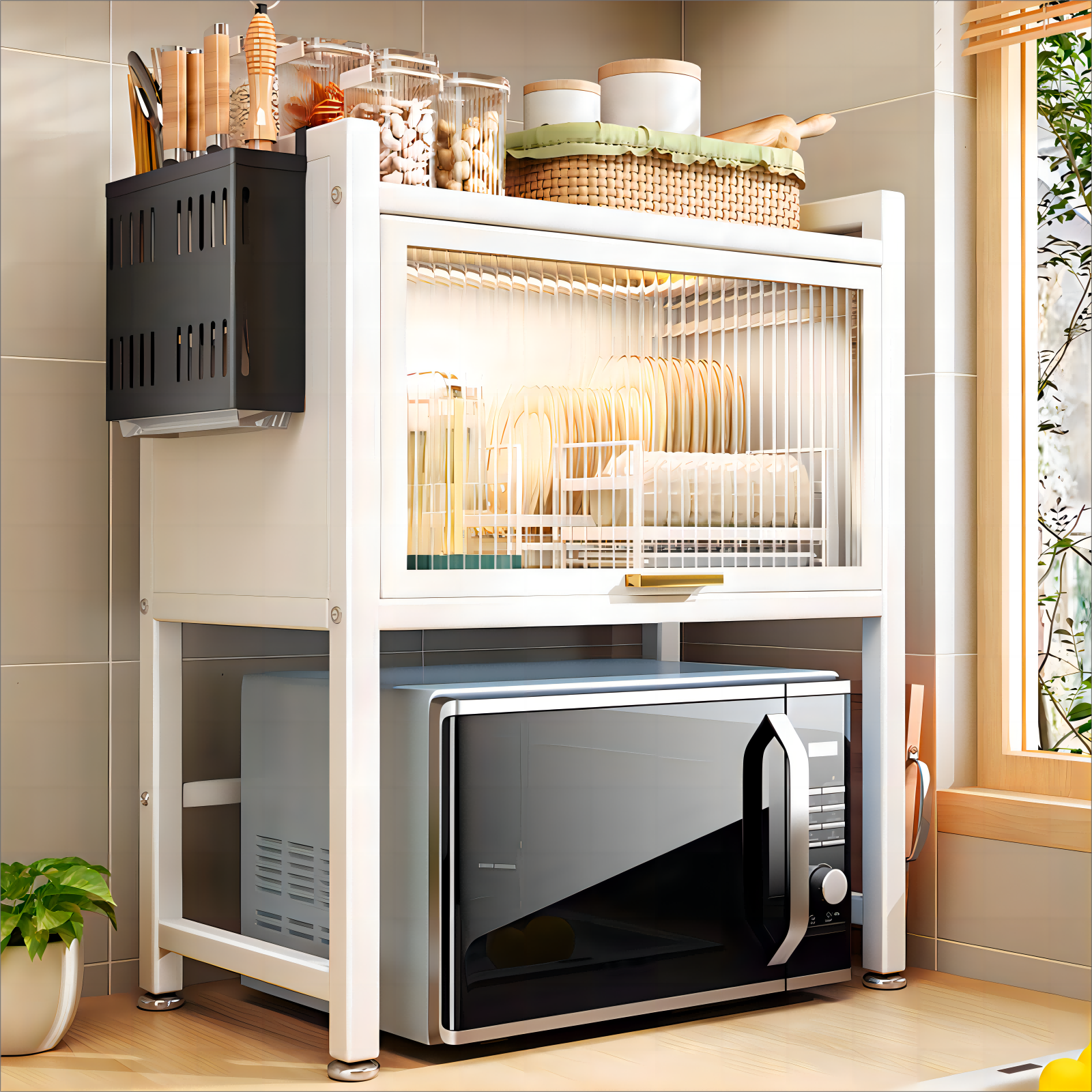 Kitchen Storage Cabinet Microwave Oven Shelf