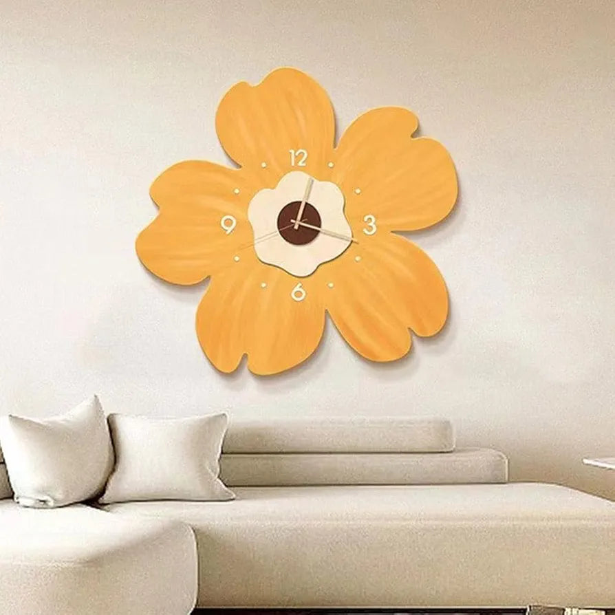Modern Wall Clock,11.8in Flower Petal Design Wall Clock,Cartoon Flower Shape Silent Clock,Simple Wall Hanging Clock Decorative Clocks for Home,No Battery Included