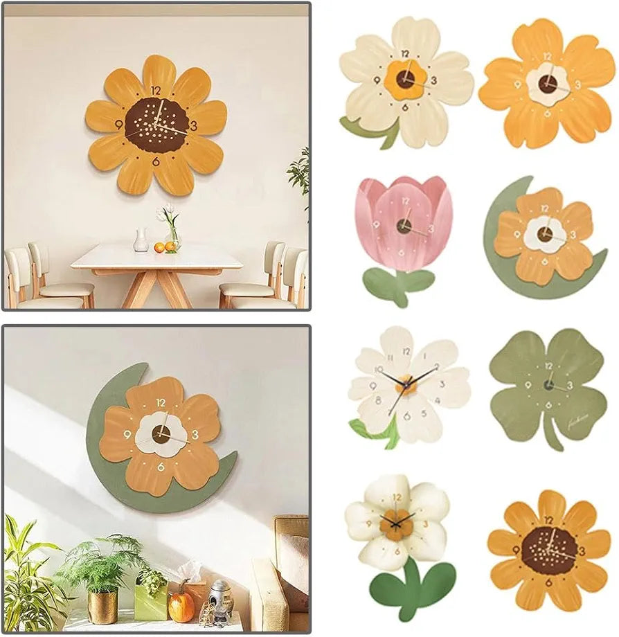 Modern Wall Clock,11.8in Flower Petal Design Wall Clock,Cartoon Flower Shape Silent Clock,Simple Wall Hanging Clock Decorative Clocks for Home,No Battery Included