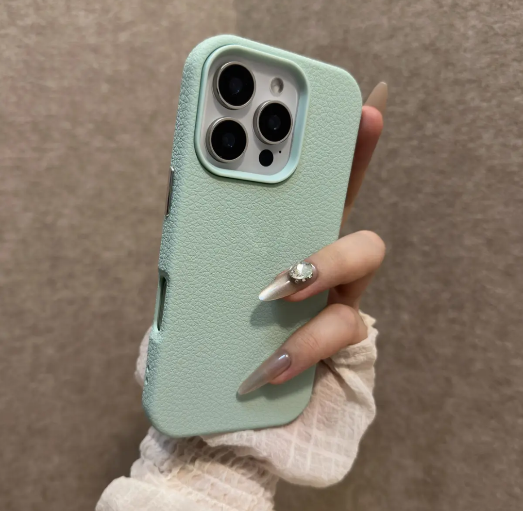 Premium Matte Litchi Leather Case – Full Protection for iPhone