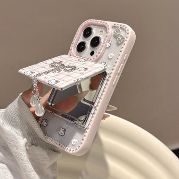 Pink Kitty Bow Phone Case with Mirror Holder