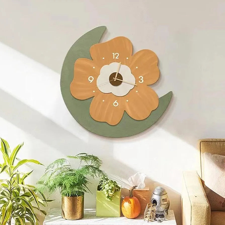 Modern Wall Clock,11.8in Flower Petal Design Wall Clock,Cartoon Flower Shape Silent Clock,Simple Wall Hanging Clock Decorative Clocks for Home,No Battery Included