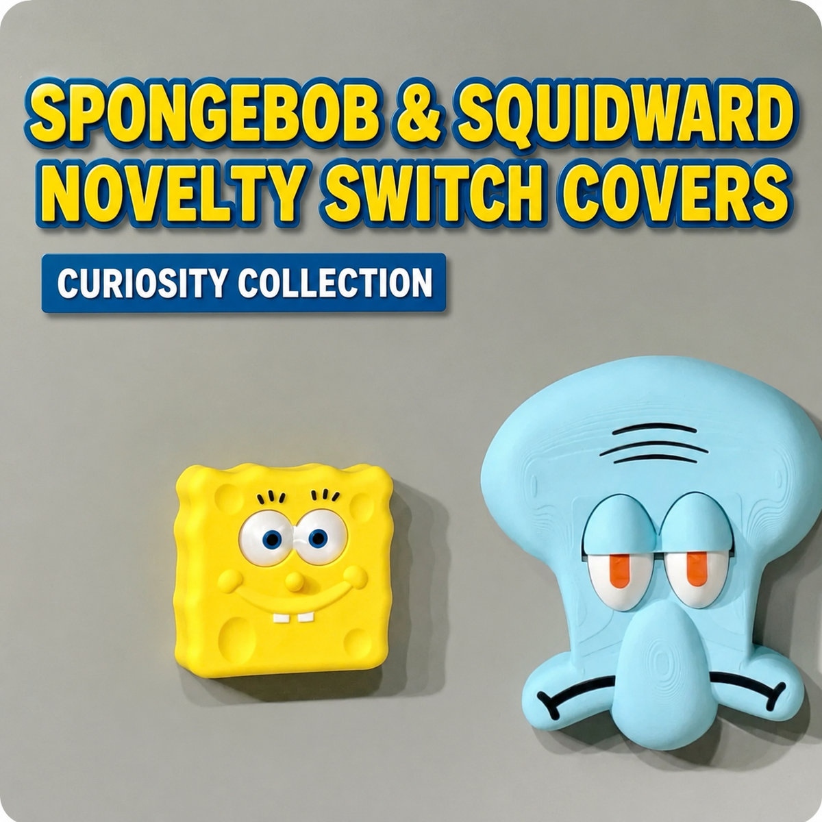 Interactive 3D Cartoon Light Switch Cover – Playful Square & Grumpy Blue Wall Decor