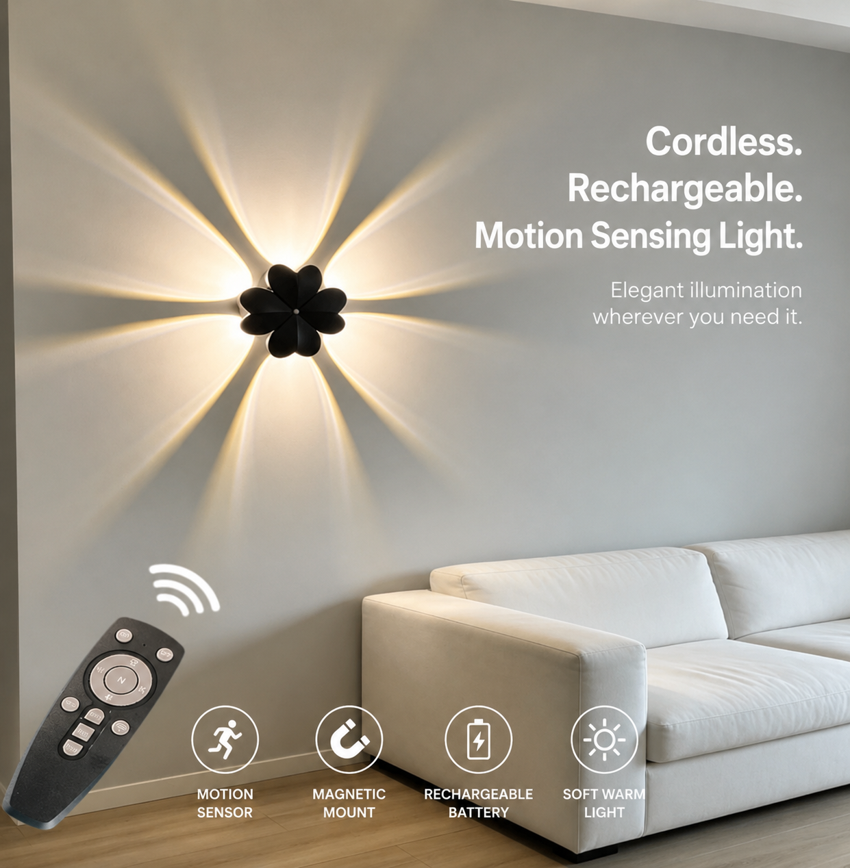 Cordless Motion Sensor Flower Wall Light