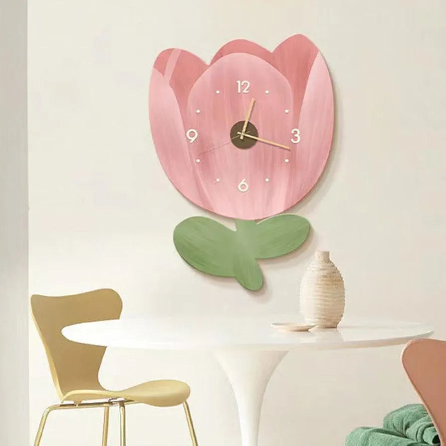 Modern Wall Clock,11.8in Flower Petal Design Wall Clock,Cartoon Flower Shape Silent Clock,Simple Wall Hanging Clock Decorative Clocks for Home,No Battery Included
