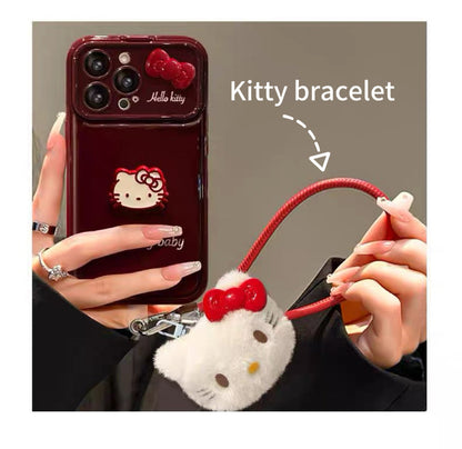 Kitty flip phone case with mirror and stand