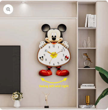Mickey Mouse Pendulum Wall Clock – Creative Silent Quartz Cartoon Clock for Living Room