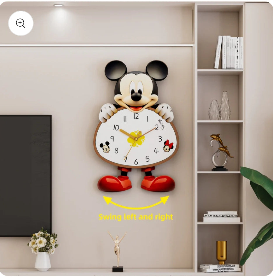 Mickey Mouse Pendulum Wall Clock – Creative Silent Quartz Cartoon Clock for Living Room