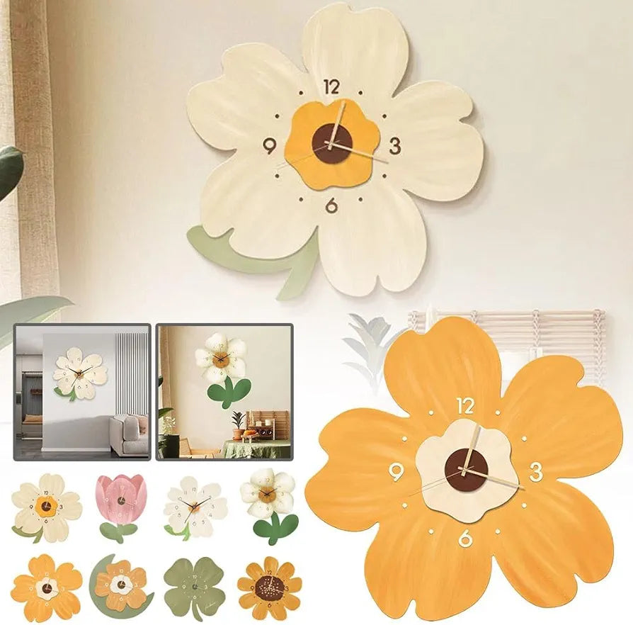 Modern Wall Clock,11.8in Flower Petal Design Wall Clock,Cartoon Flower Shape Silent Clock,Simple Wall Hanging Clock Decorative Clocks for Home,No Battery Included