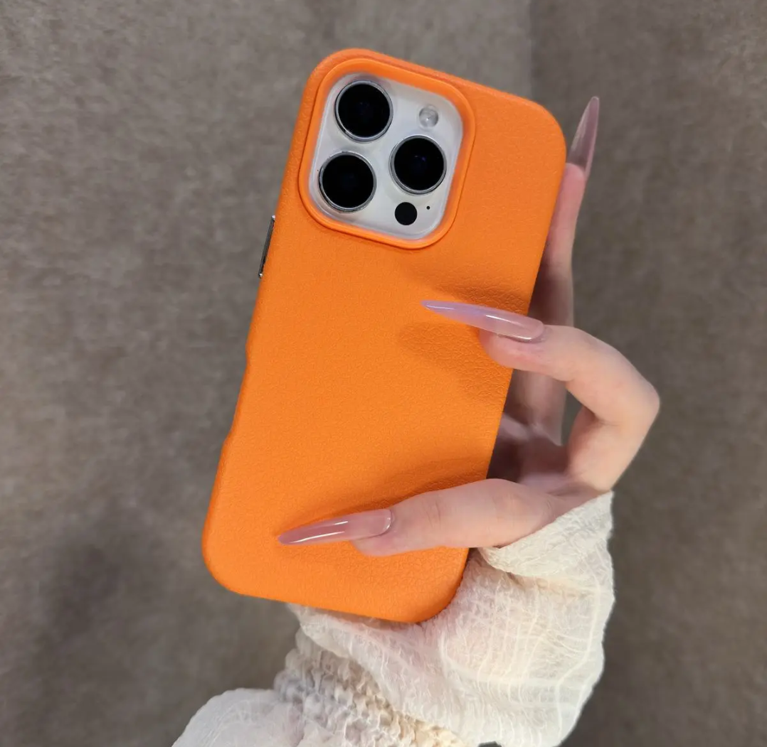 Premium Matte Litchi Leather Case – Full Protection for iPhone
