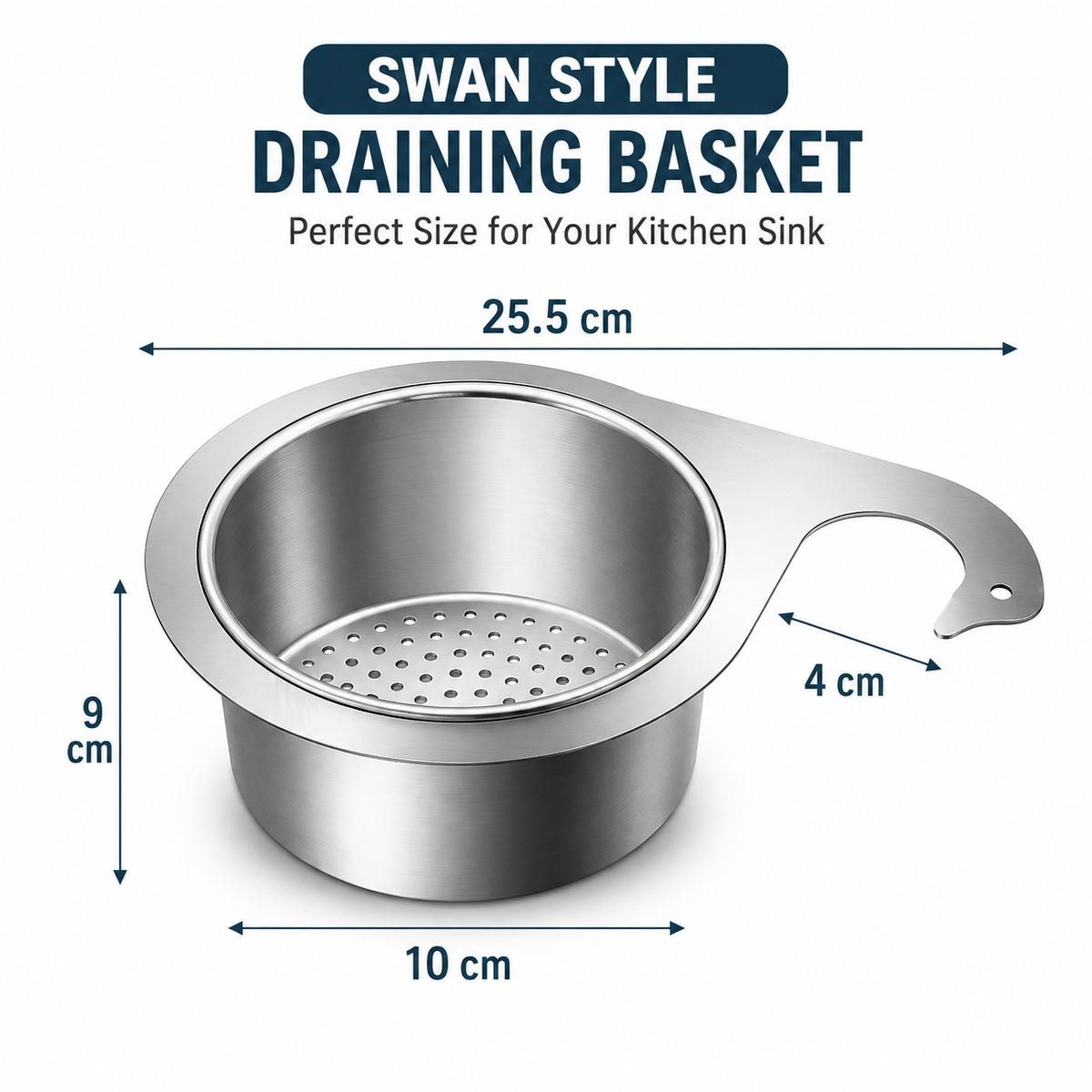 Stainless Steel Swan-Shaped Draining Basket 🦢
A practical hanging rack for your kitchen sink, designed to keep wet and dry items separate. Perfect for draining vegetables, washing dishes, and storing kitchen waste.