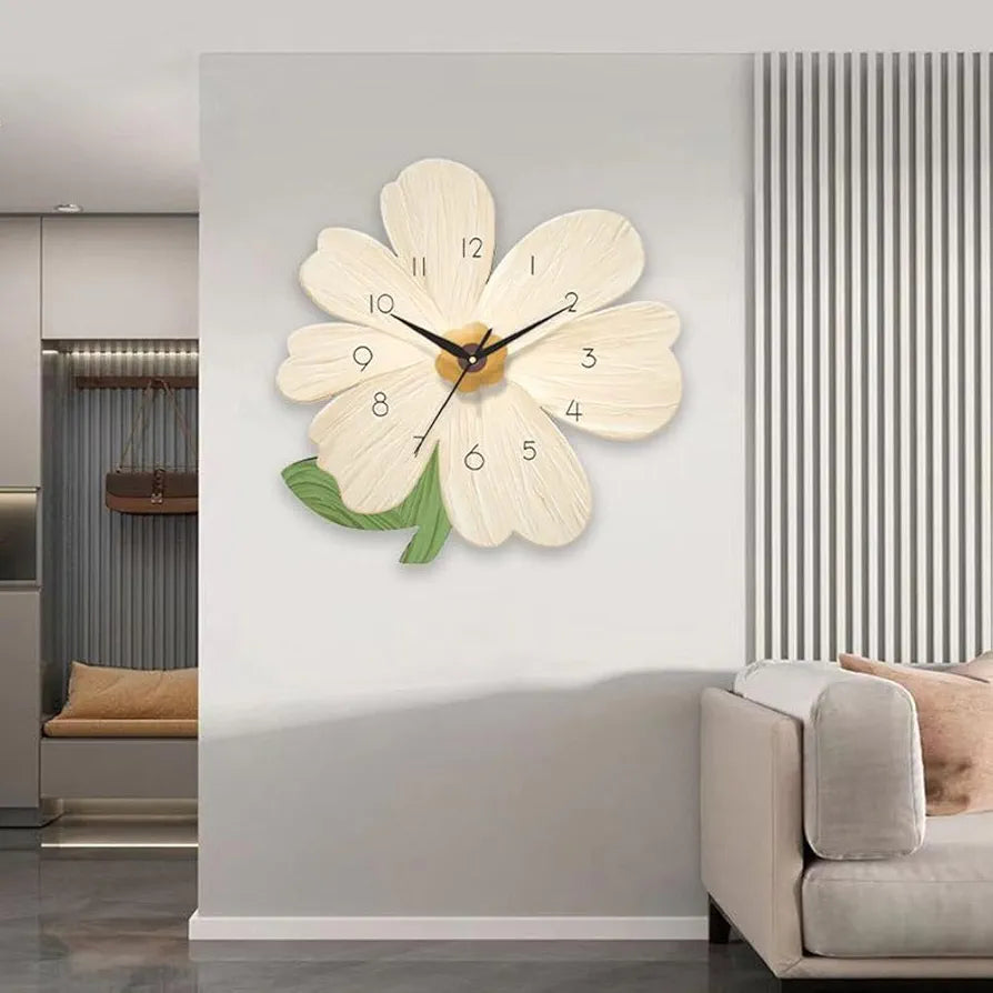 Modern Wall Clock,11.8in Flower Petal Design Wall Clock,Cartoon Flower Shape Silent Clock,Simple Wall Hanging Clock Decorative Clocks for Home,No Battery Included