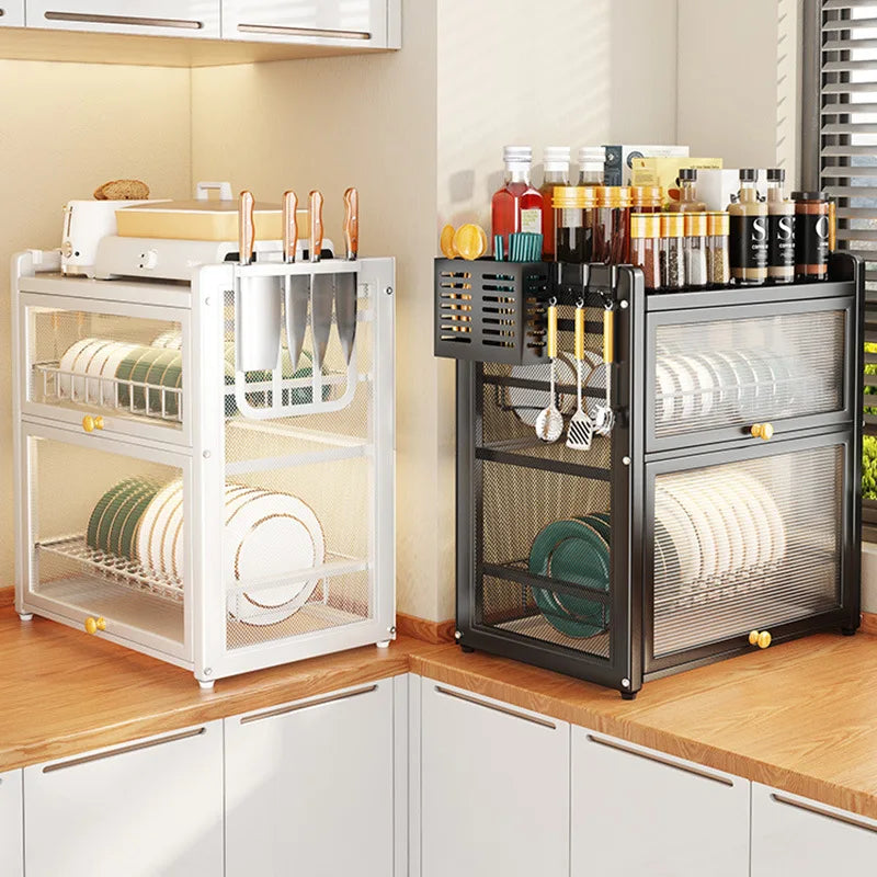 kitchen Household Dustproof 2 layer Shelf Counter Dish Organize